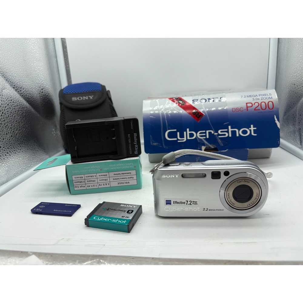 Sony CyberShot DSC-P200 7.2MP Compact Digital Camera Silver Bundle Box Tested
